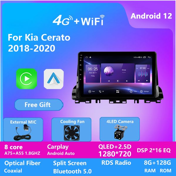 DSP IPS QLED Bildschirm Video Android 12 Autoradio Multimedia Video Player für KIA CERATO 2018-2020 Wireless Carplay Auto