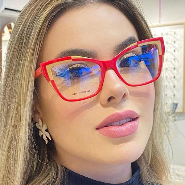 Güneş Gözlüğü Çerçeveleri Trend Optik Glasse Anti Mavi Işık Engelleyen Kedi Göz Görme Bakım Gözlükler Vintage Kırmızı Leopar Gözlük Çerçevesi 230410