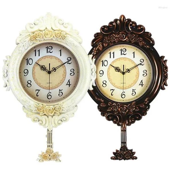 Relógios de parede Silencioso Balanço Grande Relógio Vintage Europeu Retro Shabby Chic Garden Art Decoração Sala de estar Horloge Murale Decor SC264