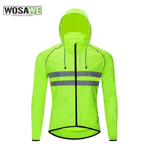 Jaquetas de ciclismo Wosawe Ultralight Reflexivo Ciclismo Jaqueta Com Capuz Bicicleta Manga Longa Jersey Homens Equitação À Prova D 'Água Windbreaker Bicicleta Colete 231109