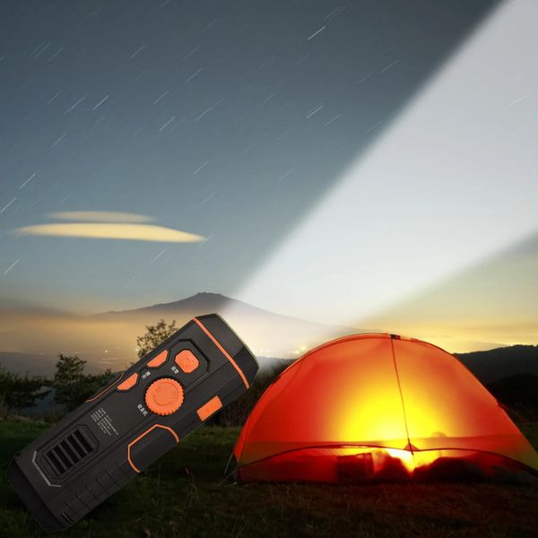 Outdoor Gadgets Multifunktionale SOS-Taschenlampe, Dynamobetriebenes FM-Radio, wiederaufladbar, leistungsstark für Wandern, Camping, Klettern, Überleben, 231109