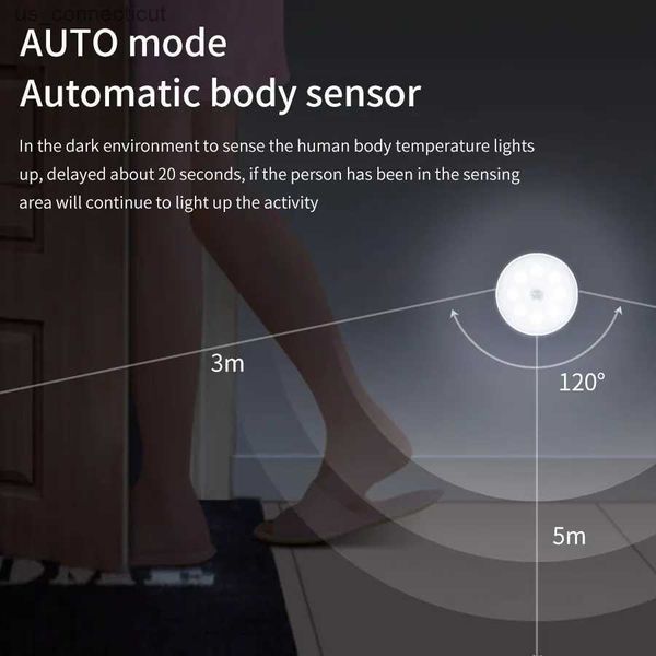 Luci notturne Ricaricabili LED Sotto le luci dell'armadio Sensore di movimento Luce notturna Lampada intelligente Scale Armadio Guardaroba Cucina Luce Arredamento camera da letto R231110