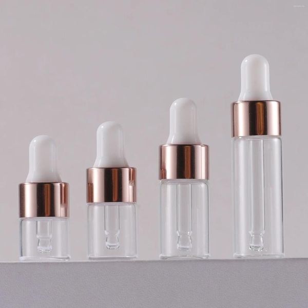 Frascos de armazenamento 10pcs 1ml / 2ml / 3ml / 5ml Mini frasco conta-gotas de vidro transparente com pipeta para frasco líquido de óleo essencial