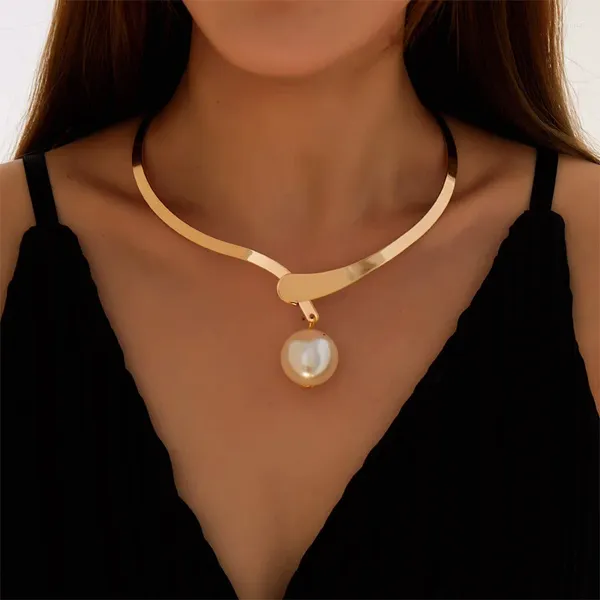 Colares de pingente elegante simples água-onda pérola colar para mulheres encantador grande metal geométrico declaração colar jóias acessórios