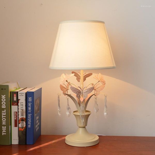 Настольные лампы американская садовая спальня лампа бабочка творческая железная девушка изучает французская комната принцесса кристалл