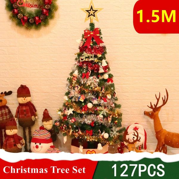 Decorações de Natal 150cm 127PCSSet Artificial Tree Decoration Set Holiday Decor Light String Dobrável 231110