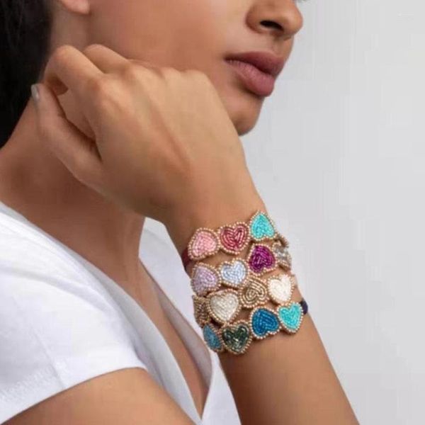 Braccialetti con ciondoli Temperamento alla moda Festa da ballo Viaggi Commemorativi Perline di riso Strass Bracciale con personalità a strisce multiple a forma di cuore