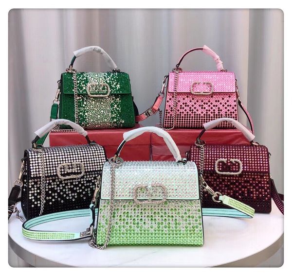 Moda Tasarımcı Omuz Çantası Küçük Tote Çanta Lüks Crossbody Çanta Crystal Dekoratif Çanta Çıkarılabilir Omuz Kayışı Mini Flep Tag Kırmızı Lüks Kadın Çantası