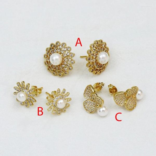 Brincos 6 pares de flores de zircônia pavimentadas pequenas pérolas mulheres joias elegantes presente da moda 30422