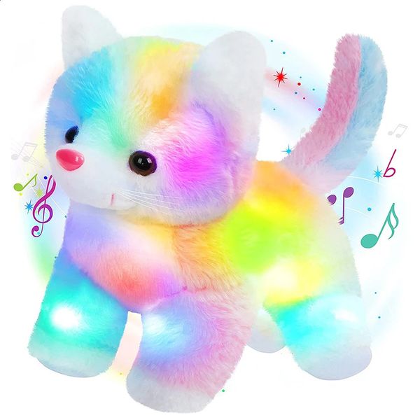 Brinquedos de pelúcia Light - Up Light Cat Stuffed Doll Toy Animais fofos com LED Night Light Glowing Kitty Plush Toy Aniversário Presente de Natal para meninas crianças 231109