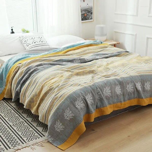 Coperte Coperta in mussola di cotone double face Letto Divano Viaggio Traspirante Bohemia Folk Grande Morbido Copriletto Para