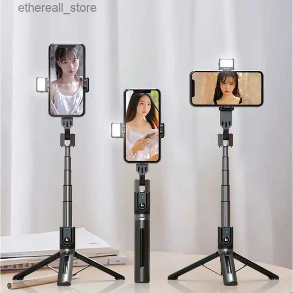 Monopiedi per selfie Treppiede per selfie compatibile con Bluetooth Supporto in lega di alluminio Treppiede rinforzato Luce di riempimento per telefono cellulare Iphone Q231110
