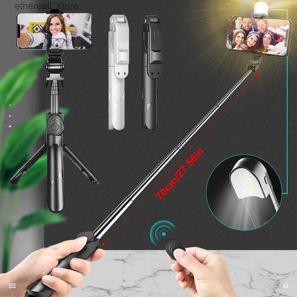 Selfie Monopods Cep telefonu için uzatılabilir tripod Kablosuz Bluetooth Selfie Stick Iphone Palo için Dolgu Işık Uzaktan Kumanda Selfie Q231110