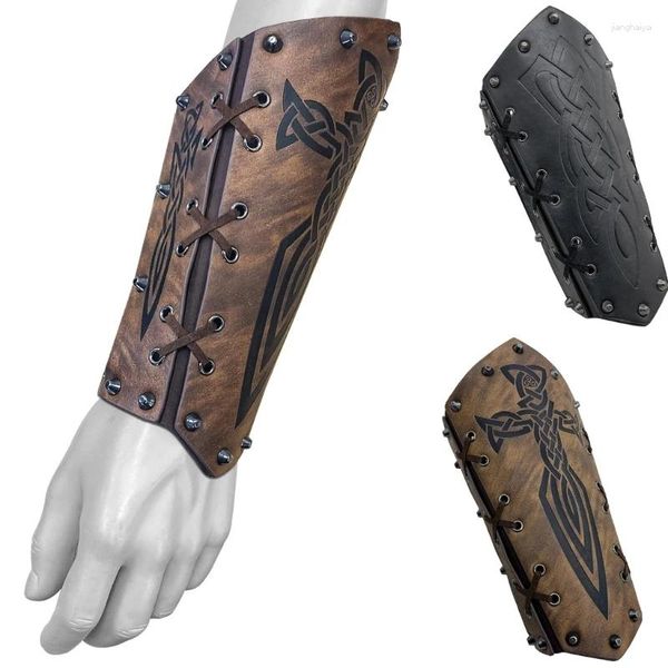 Ginocchiere Guanti medievali Polsino Steampunk Guardia braccio Cosplay Cavaliere Bracciali in rilievo Gioco di ruolo Stage Prop Protector