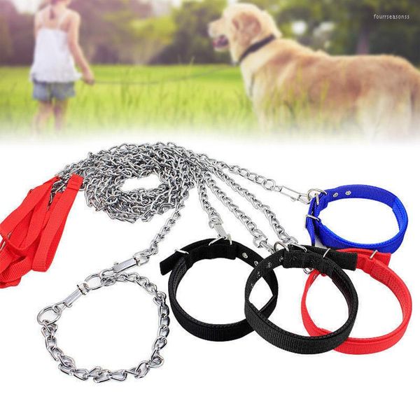 Hundehalsbänder Heavy Duty Metall Enchain Leine Starke Kontrolle Verchromte Kette Outdoor Pet Puppy Traktionsseil Anti Bite Iron