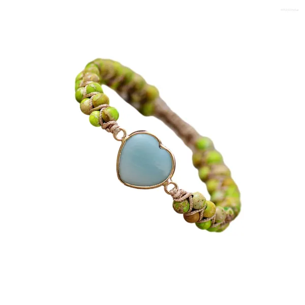 Strand minimalista apaixonado coração jasper pulseira eco-friendly elegante na moda pedra grânulo trançado pulseiras