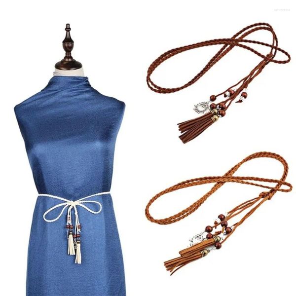 Ремни для женщин и девочек, тканая веревка с узлом, украшенная поясом в стиле бохо, плетеный пояс, цепочка на талию, кисточки