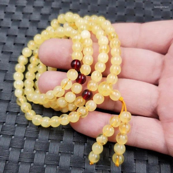 Ciondoli Bracciale multicerchio con olio di pollo, ambra gialla, miele, cera, 108 perline di Buddha, catena per maglione, per uomini e donne