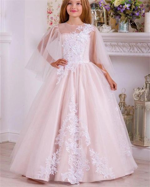 Vestidos da menina elegante tule renda flor para casamento o pescoço inchado beleza pageant vestidos de baile crianças aniversário primeira comunhão vestido