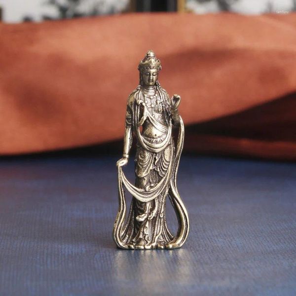 Decorazioni da giardino Rame antico da collezione Buddha Guanyin Bodhisattva Piccole statue squisite Ornamenti artigianali per la casa