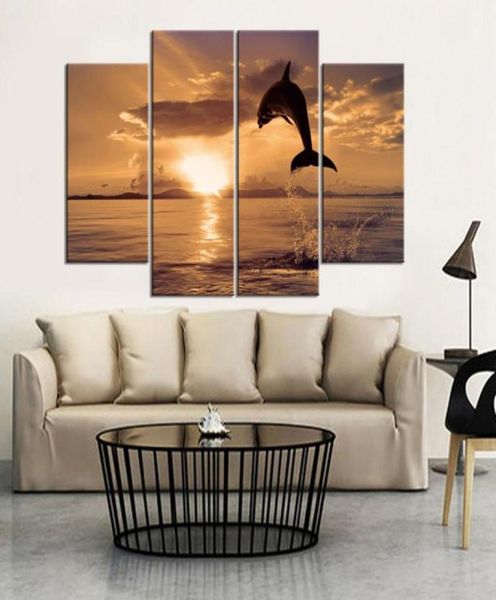 Delfini che volano sul mare Dipinti senza cornice 4 pezzi Senza cornice Stampa su tela Home Wall Art HD Stampa Pittura Arts Modern89088602570608