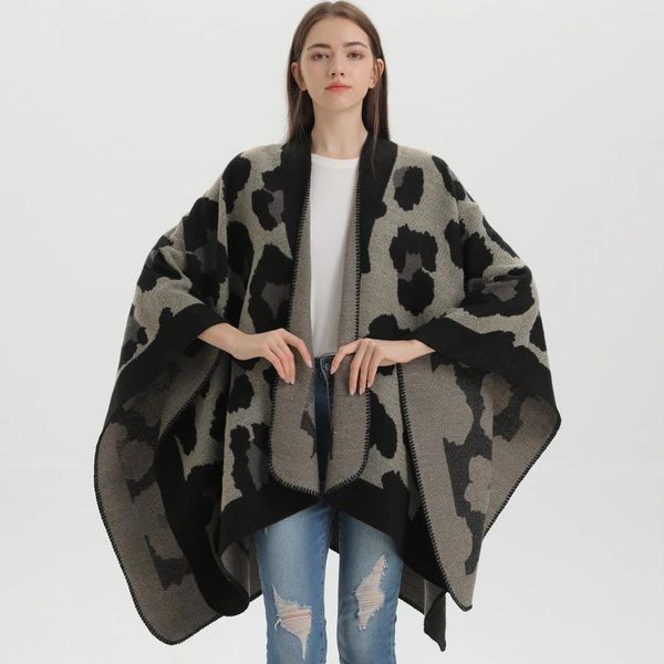 Schals Vintage Leopard Capes Frauen Warme Schal Wraps Winter Imitation Kaschmir Bufanda Mujer Pashmina Lose Mäntel Elegante Mäntel Ponchos