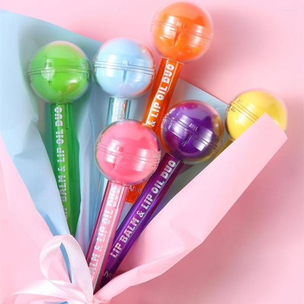 Глянцевая губа 6 цветов Kawai Lollipop милый водонепроницаемый длинный длительный прозрачный жидкий увлажняющий масло 2 в 1 макияж