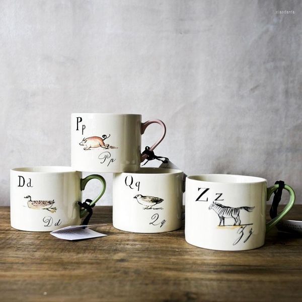 Mugs VA Alphabet Collection Creative Tops Ceramic Mug Printed Poetry Coffee Cup Cup