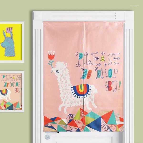 Cortina colorida kawaii llama pintura curta cortinas de cozinha cores vivas desenhos animados para quarto de criança decoração de casa noren