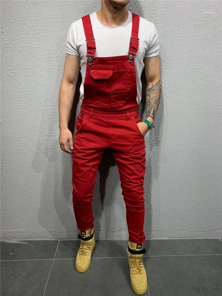 Erkek Kot Moda Sırıştırıcılar İş Giysileri 6 Renk Cepleri Genel Denim Pantolon Klasik Askı Pantolonları