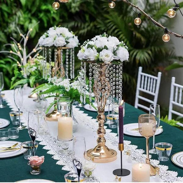 Piatti decorativi 1 pezzo centrotavola decorazioni da tavola con cristalli per lampadari matrimonio supporto per fiori in metallo vaso decorazioni per la casa in oro