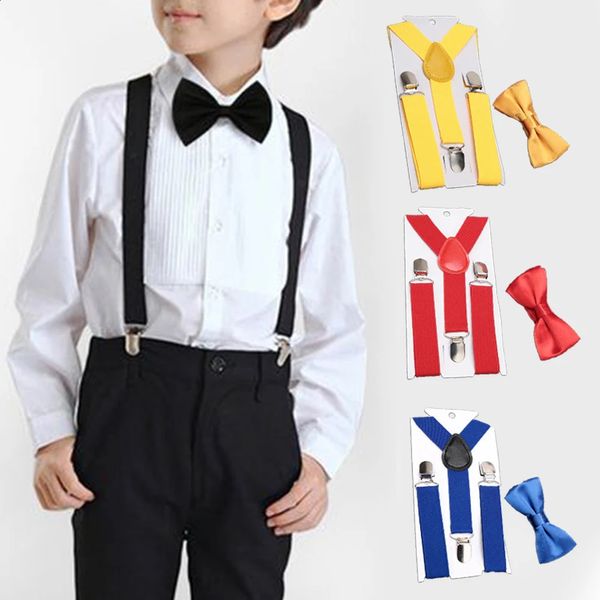 Accessori per capelli Bretelle per bambini Papillon Set Boy Girl Retro regolabile per bambini Bretelle per bambini Clip su pantaloni Cravatte nuziali 231109