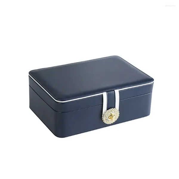 Astucci per gioielli Scatola portaoggetti Orecchini Organizzatore Portatile a doppio strato Display Custodia per anelli Bracciale pendente Presente Blu navy