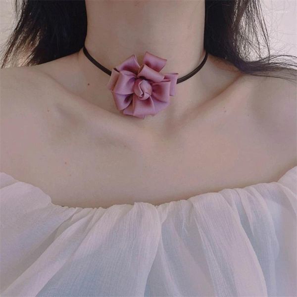 Gargantilha elegante rosa flor colar doce pescoço corrente colar jóias