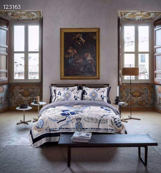 Luxo 5 pçs almofada para presente designer nevy branco conjunto de cama colcha/capa edredão define rainha rei tamanho 100 algodão tecido estilo europeu