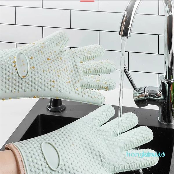 Luvas de silicone anti e isolamento térmico espessadas para cozinha luvas especiais para assar em forno de microondas de alta temperatura à prova d'água