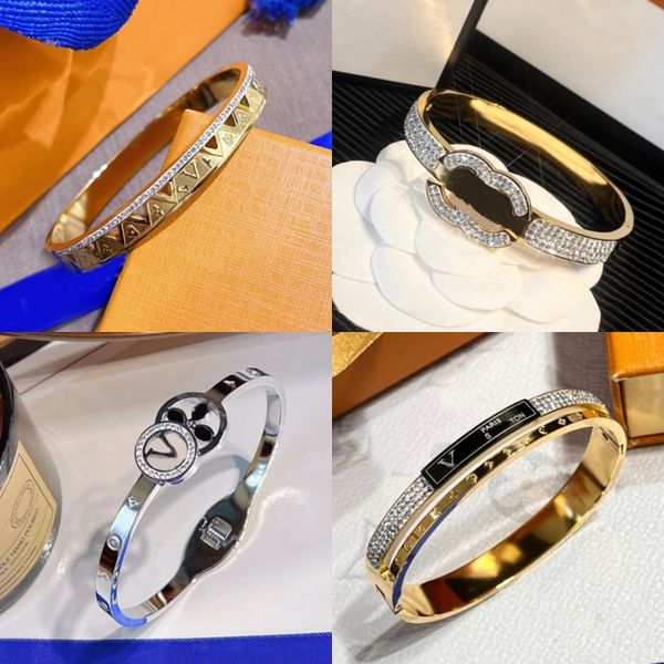 Designer-Schmuck, luxuriöses neues Armband, Kristall-Armreif, Manschettenmarke, Damen, breites Handgelenk, 18 Karat vergoldet, gemusterter Edelstahl, hochwertig