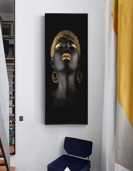 Donne africane Dipinti ad olio Stampa su tela Stampe d'arte Ragazza nera con orecchini dorati Immagini su tela Decorazione della parete di casa8357043