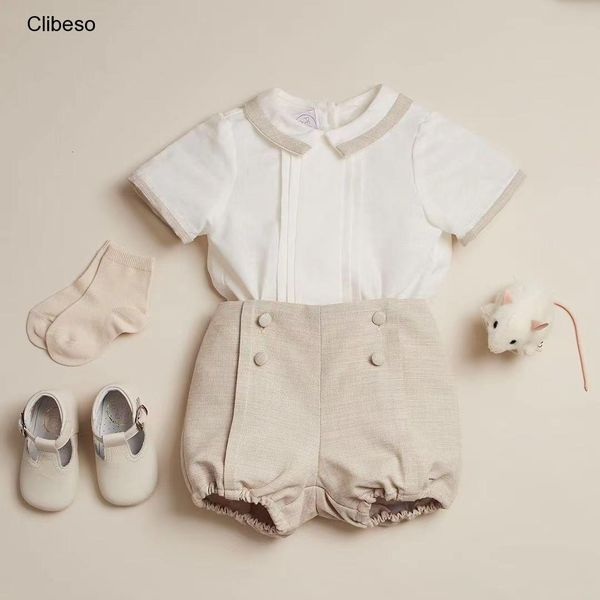 Bekleidungssets Clibeso Spanisches Kinder-Kostüm-Set für Babys, Jungen, Sommer-Boutique-Set, weißes Hemd, Khaki, Shorts, Jungen-EID-Party-Kostüm-Set 230410