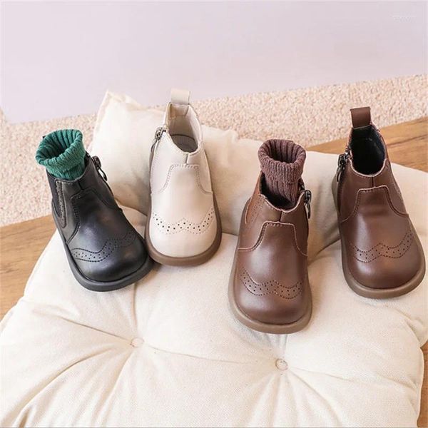 Botas primavera/outono sapatos de bebê couro criança crianças tornozelo sola de borracha infantil moda meninas 15-25