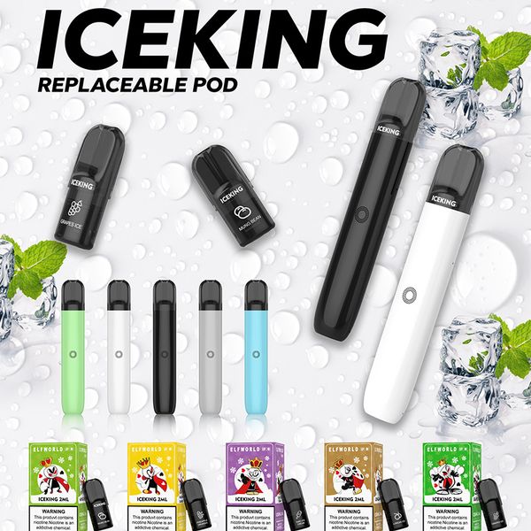 Authentisches ELFWORLD Iceking 600 Puff 2 %, vorgefüllt, 2 ml, Einweg-Vape-Pod, Ersatzgerät-Set, wiederaufladbarer 380-mAh-Akku, Vape Pen, TPD-Zertifizierung, E-Zigaretten