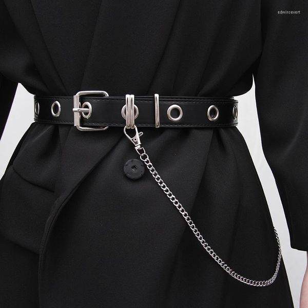 Gürtel Gothic Punk Metall Taille Kette PU Ledergürtel für Männer Frauen Mode Dornschließe Bund Kpop Egirl Hose dekorativer Hüftgurt