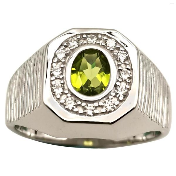 Anelli a grappolo 925 uomini argento anelli verde naturale peridot 6x8mm gemma ovale di agosto fortunato nascita pesante banda r514pnn