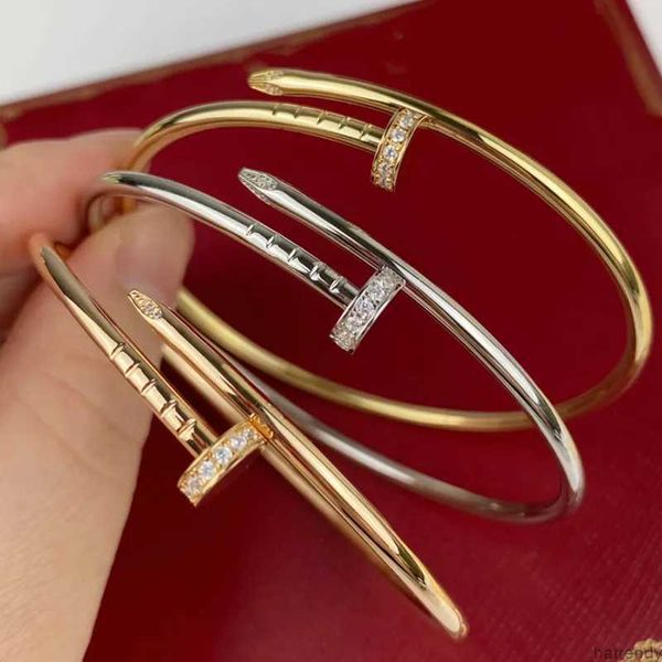 Hot Clou Bracciale rigido in oro con unghie fini Bracciale elastico cavo in argento sterling 16-18 cm Diamante per donna Designer T0p Qualità Riproduzioni ufficiali Regali premium 9wfb