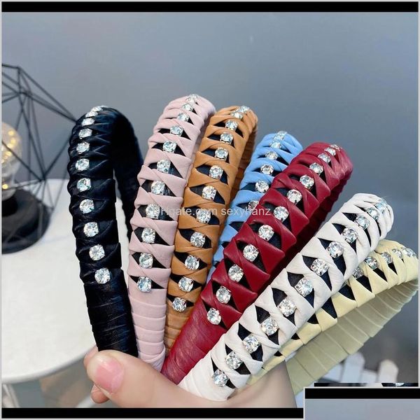 Stirnbänder Geflochtenes Stirnband Schmuck Strass Leder Haarband Frauen Mädchen Weben Kreuz Mode Band Hoops Haarschmuck Headwea Dhhkn