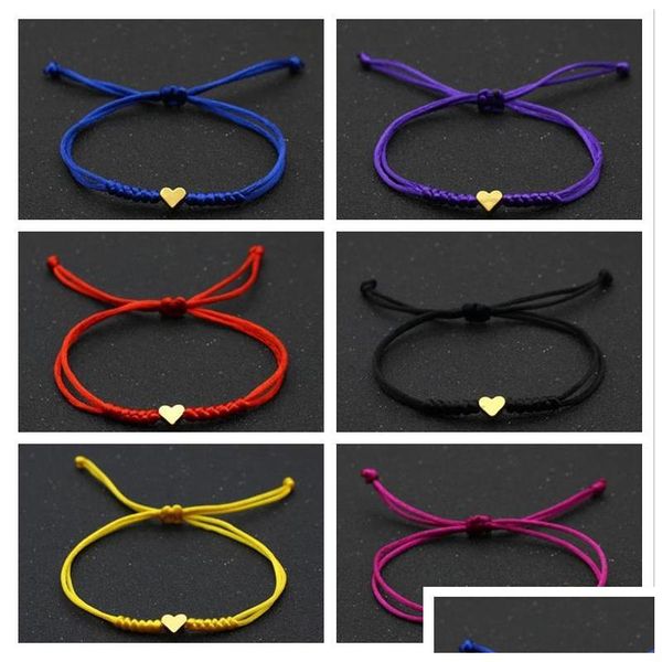 Braccialetti con ciondoli Jewelrygold Sier Love Heart Bracciale Donna Uomo Amanti Wish Good Lucky Red String Intrecciato Coppia regolabile Friendshi Dhryy