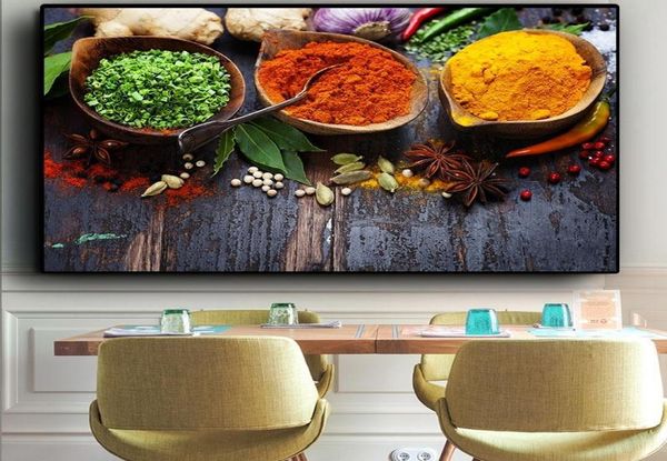 Moderno colorido grãos especiarias pimentas lona pintura a óleo escandinavo cozinha arte da parede cartazes imprime imagem de comida para jantar roo1036991