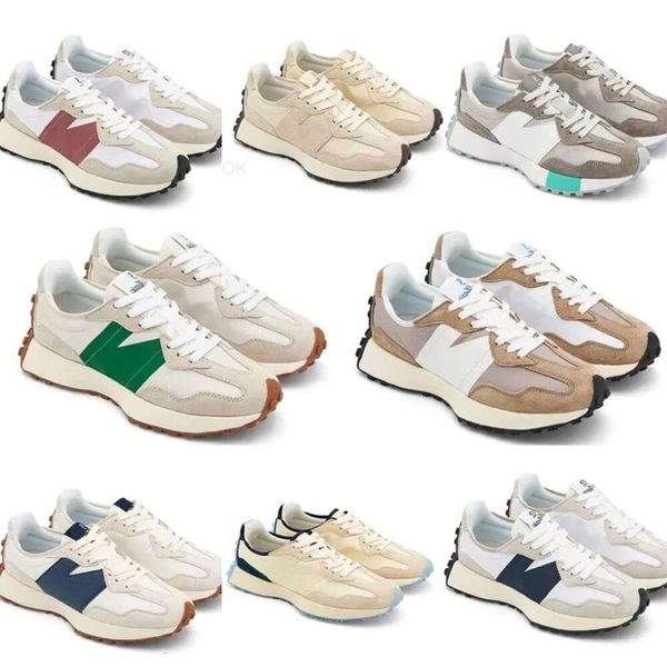 neue N 327-Sneaker, Herren-Sportschuhe, Weiß, Marineblau, Laufschuhe, Blau, Hellkamel, Weiß, Grasgrün, Meersalz, Rote Bohnenmilch, Dunkelgrauer niedriger Damen-Jogging-Walking-Schuh