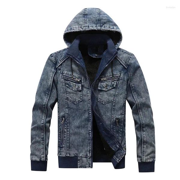 Jaquetas masculinas inverno fino lã grossa térmica casaco masculino multi bolso denim roupas jaqueta ao ar livre