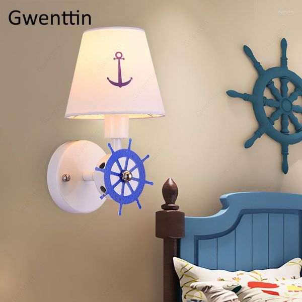 Lampade da parete Lampada timone nave pirata Luce mediterranea per camera dei bambini Decorazioni per la casa Applique Apparecchio moderno a led